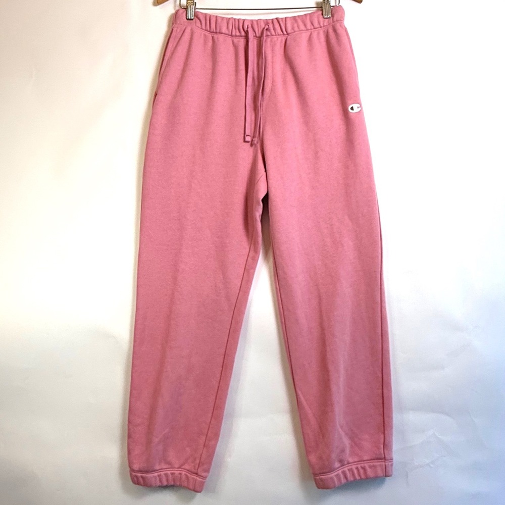 Champion Pink Jogger Sweatpants Small Cotton Blend Fleece Drawstring Pockets